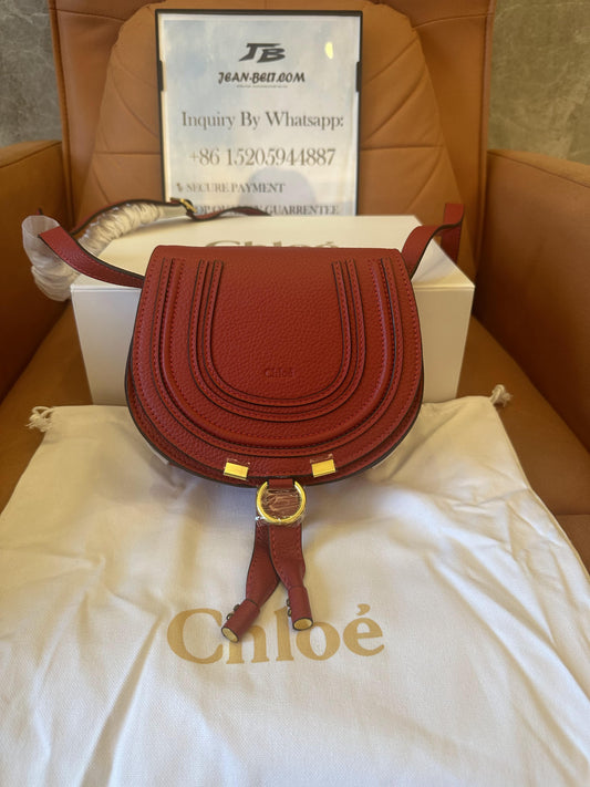 Chloe Grained Calfskin Small Marcie Saddle Bag Red