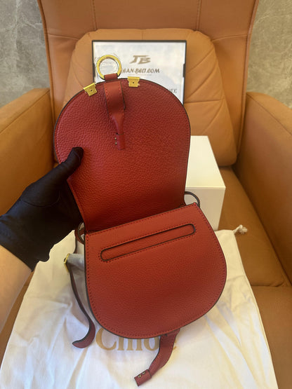 Chloe Grained Calfskin Small Marcie Saddle Bag Red