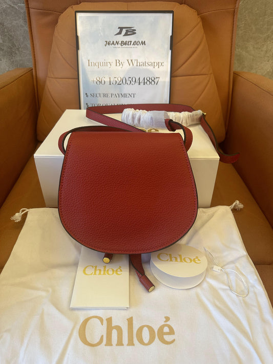 Chloe Grained Calfskin Small Marcie Saddle Bag Red