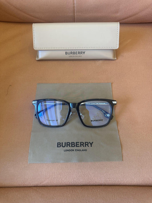 Burberry Rectangular Eyeglasses - Black Frame with Titanium Details