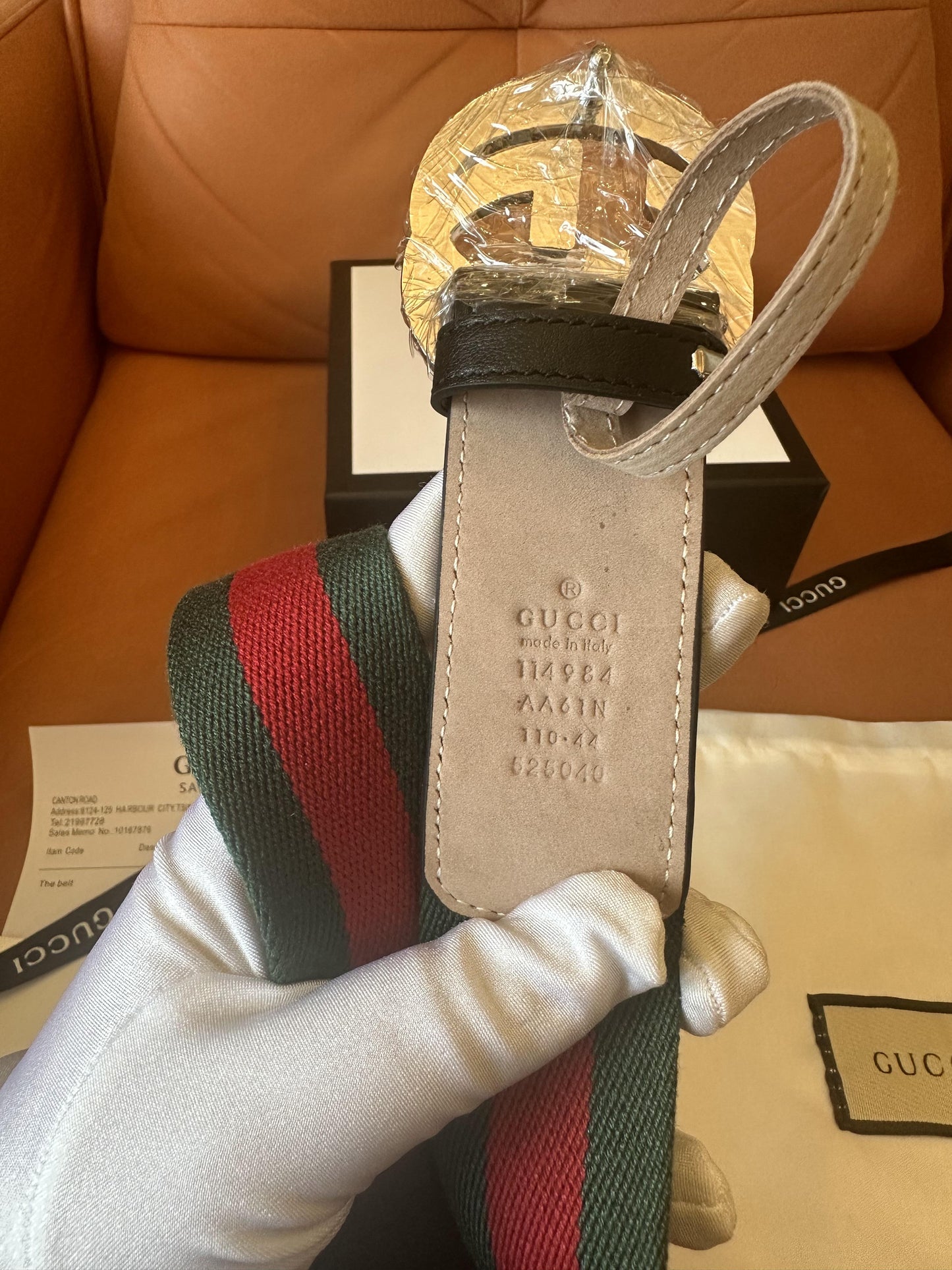 Cinturón de rayas web Gucci con hebilla de doble G plateada