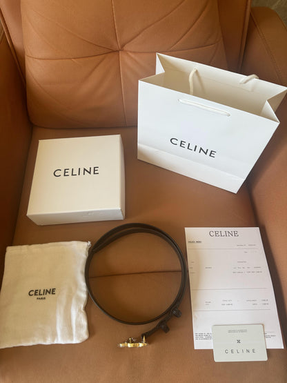 Celine Black Leather Belt with Gold Triomphe Buckle