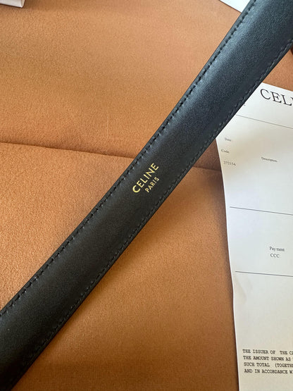 Celine Black Leather Belt with Gold Triomphe Buckle