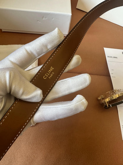 Cinturón Celine de piel marrón con hebilla Triomphe dorada