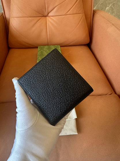 Cartera plegable Gucci de piel con diseño de bocado de caballo (negra)