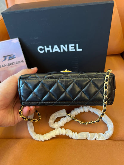 Chanel 24p Black Calfskin Mini Kelly Shopping Bag Gold Hardware