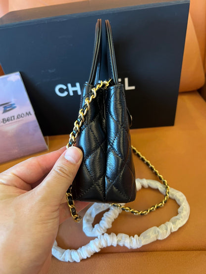 Chanel 24p Black Calfskin Mini Kelly Shopping Bag Gold Hardware
