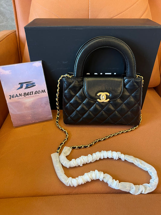 Chanel 24p Black Calfskin Mini Kelly Shopping Bag Gold Hardware