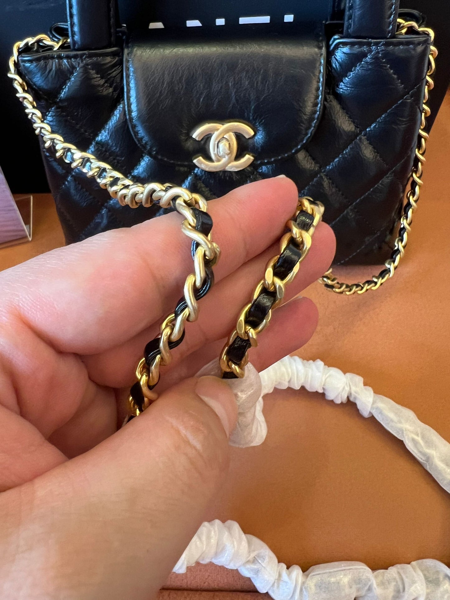 Chanel 24p Black Calfskin Mini Kelly Shopping Bag Gold Hardware