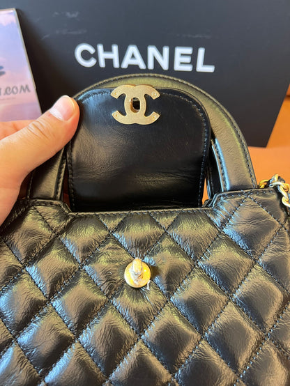 Chanel 24p Black Calfskin Mini Kelly Shopping Bag Gold Hardware