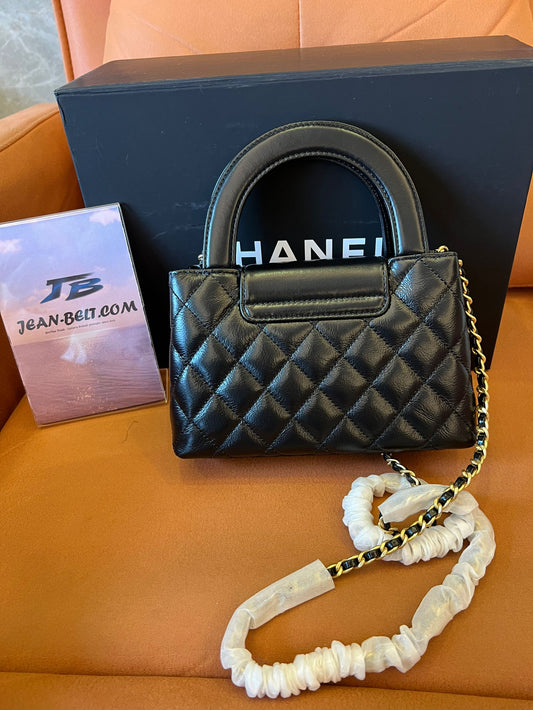 Chanel 24p Black Calfskin Mini Kelly Shopping Bag Gold Hardware