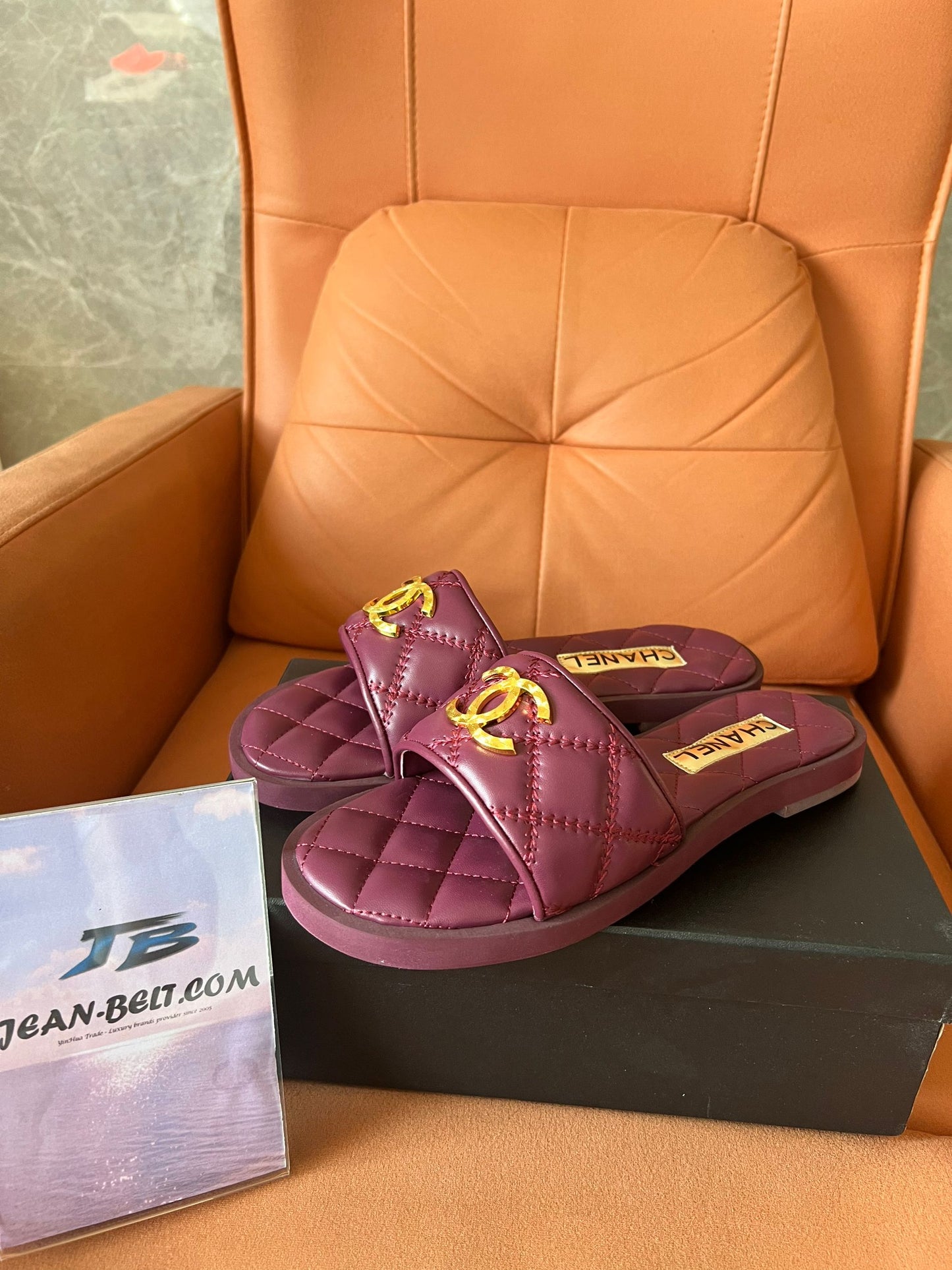 Chanel Quilted Lambskin Slide Sandals in Burgundy