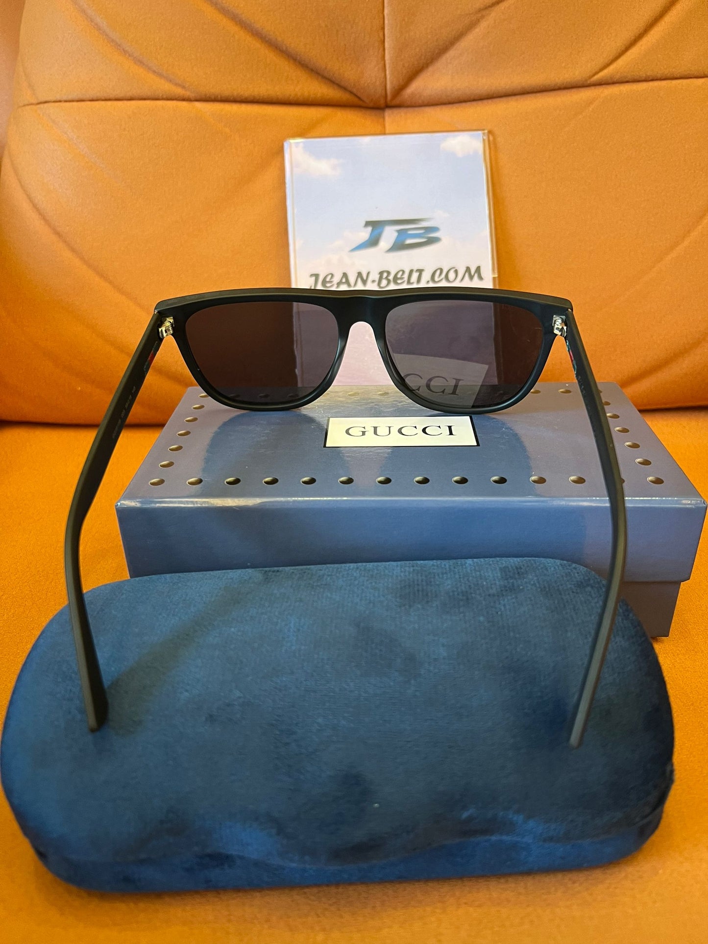 Óculos de sol retangulares Gucci GG0016S - preto fosco com faixa exclusiva