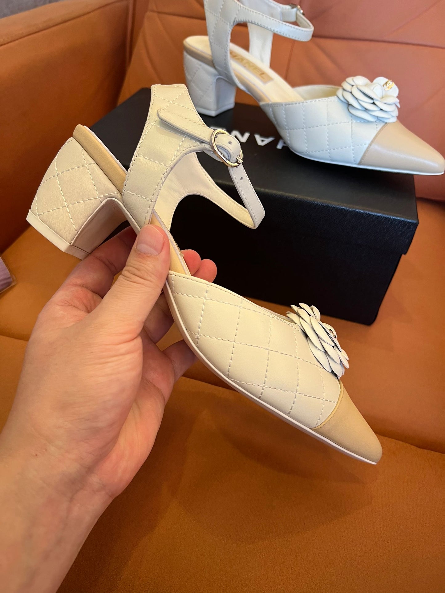 Chanel Lambskin Quilted Camellia Pumps Mueller Shoes