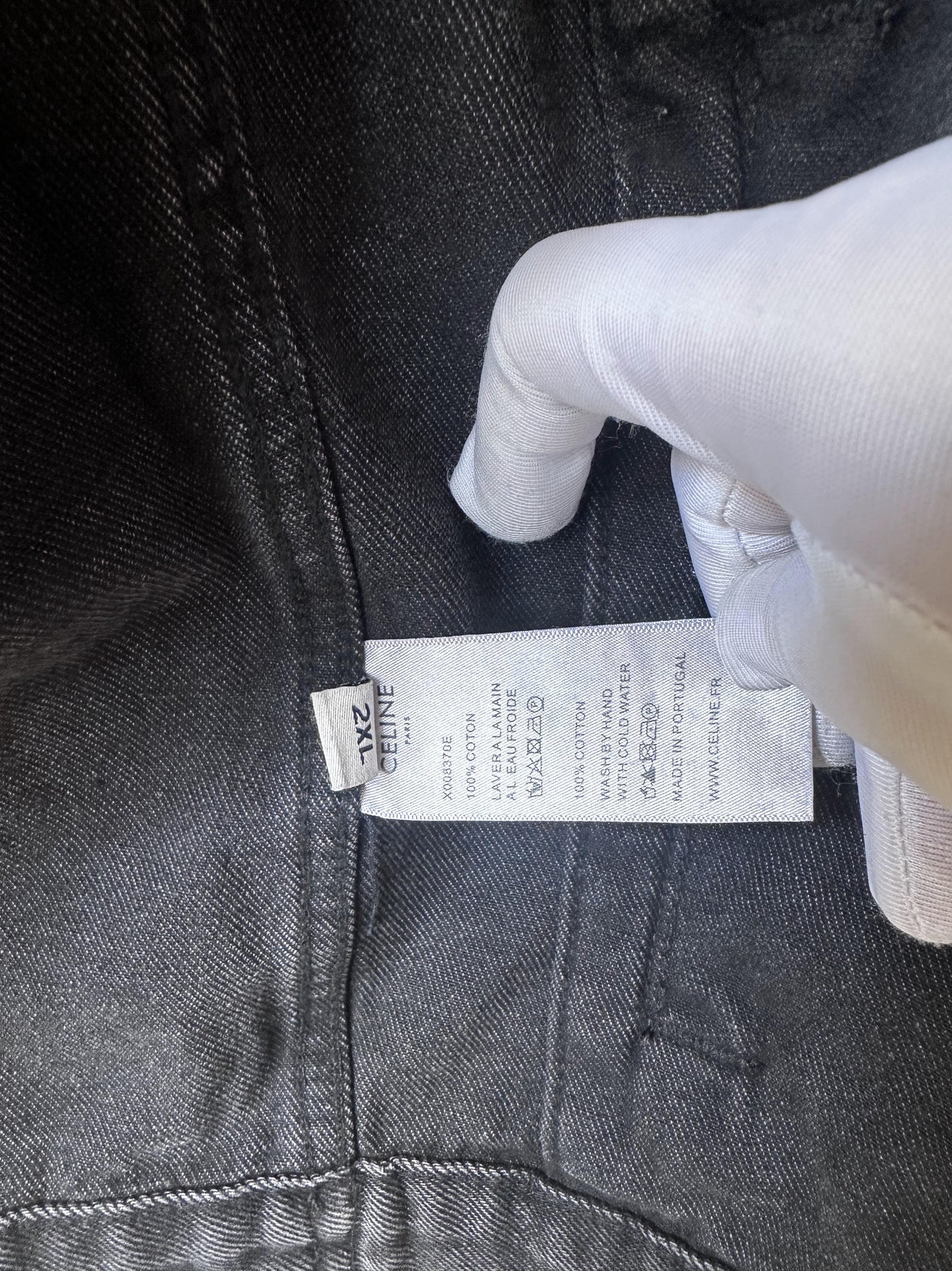 Celine Black Denim Jacket with Grey Logo Hoodie