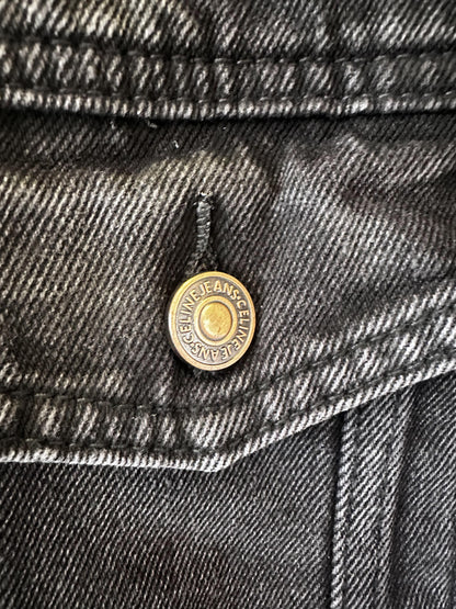 Celine Black Denim Jacket with Grey Logo Hoodie