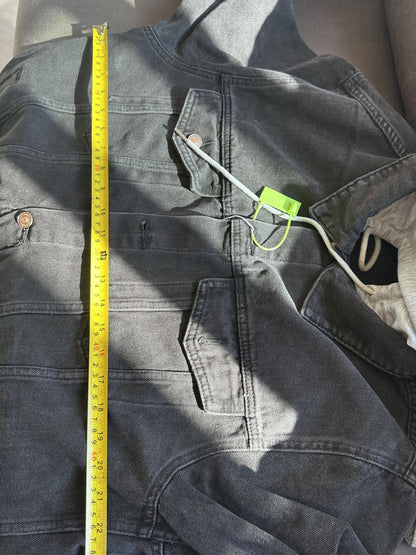 Celine Black Denim Jacket with Grey Logo Hoodie