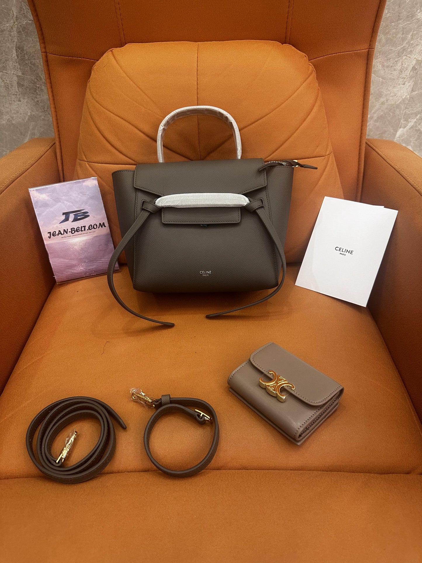 Celine Belt Bag Shoulder Bag Mini Gray Leather