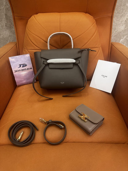 Celine Belt Bag Shoulder Bag Mini Gray Leather
