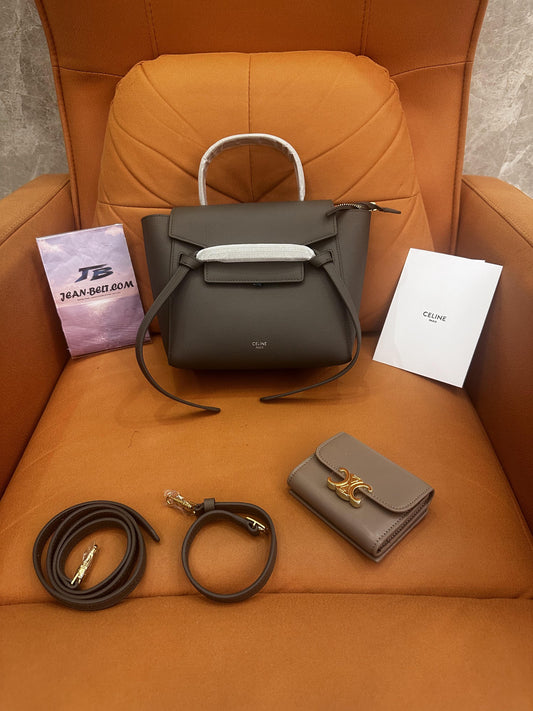 Sac à bandoulière ceinture Celine mini en cuir gris