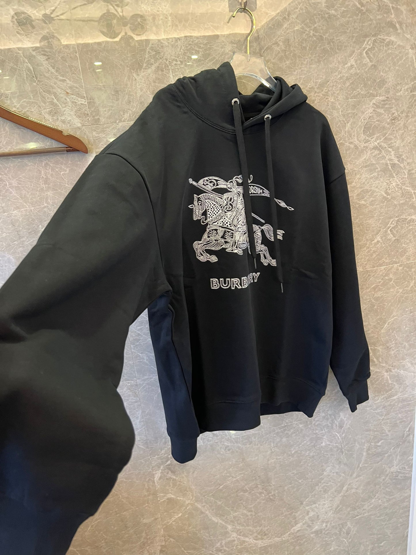 Burberry Black Hoodie with Classic Equestrian Knight Logo