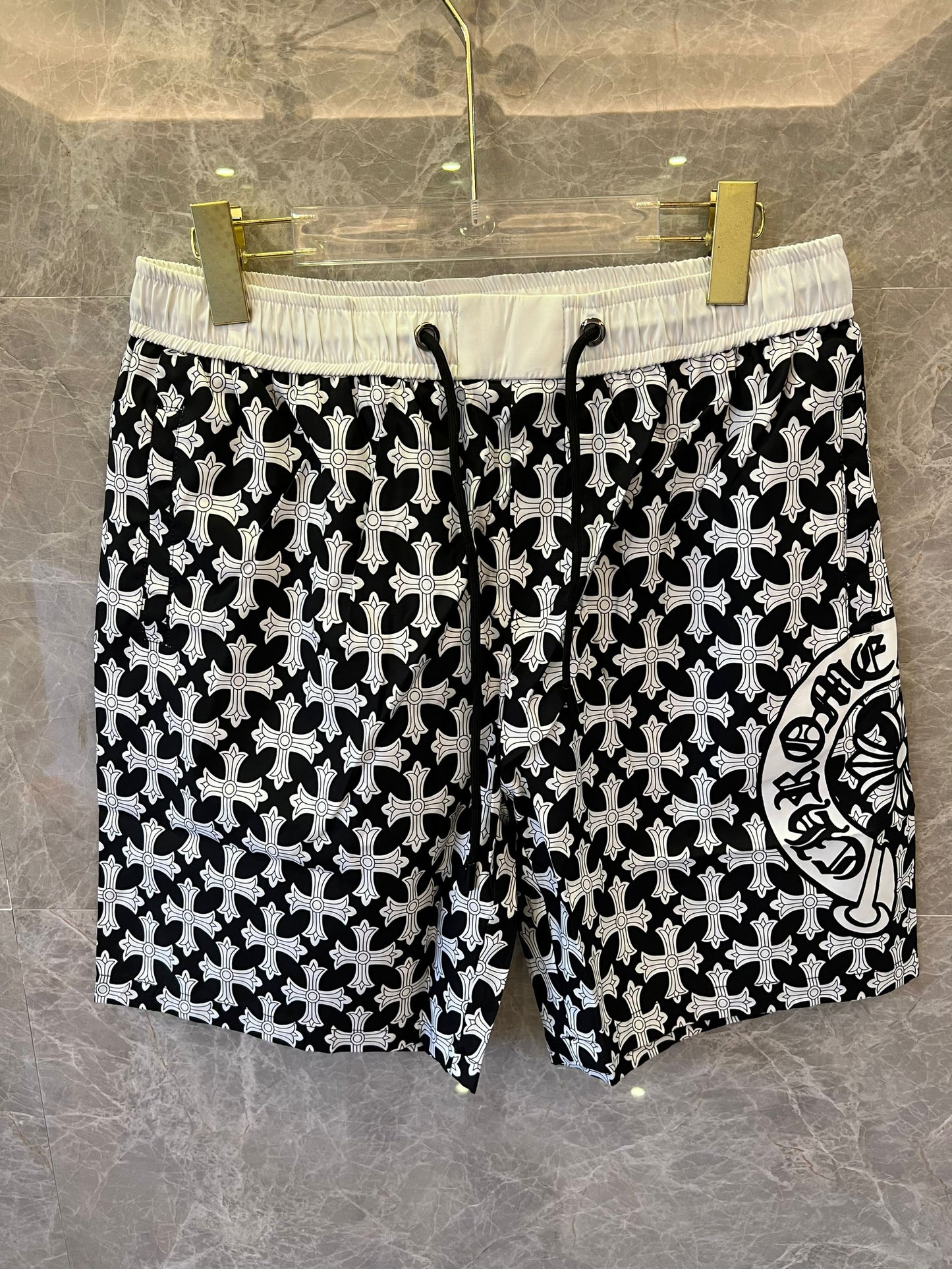 Chrome Hearts allover cross print black & white shorts