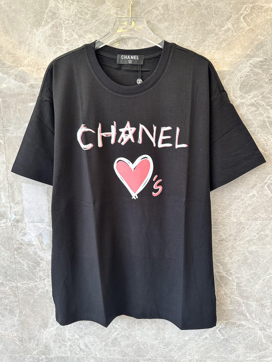 Chanel Black Heart Graphic T-shirt