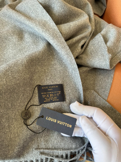 Louis Vuitton grey wool-silk blend fringe scarf