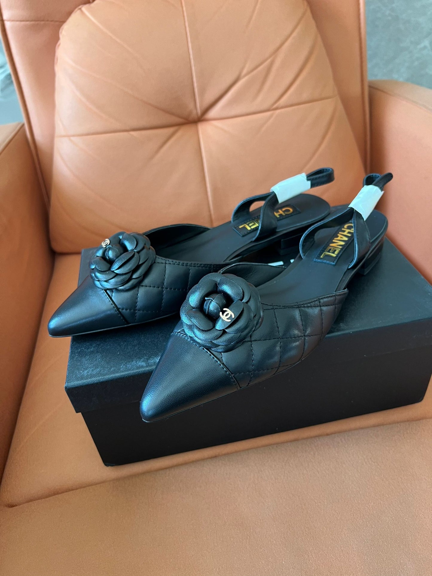 Chanel Lambskin Quilted Camellia Pointed-Toe Mueller Shoes