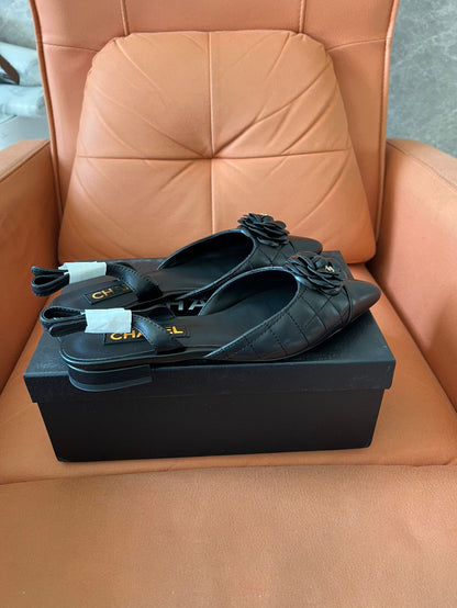 Chanel Lambskin Quilted Camellia Pointed-Toe Mueller Shoes