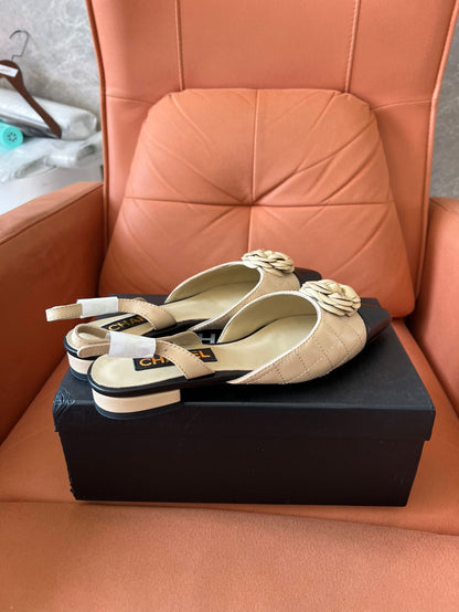 Chanel Women's Lambskin Quilted Camellia Pointed-Toe Mueller Shoes
