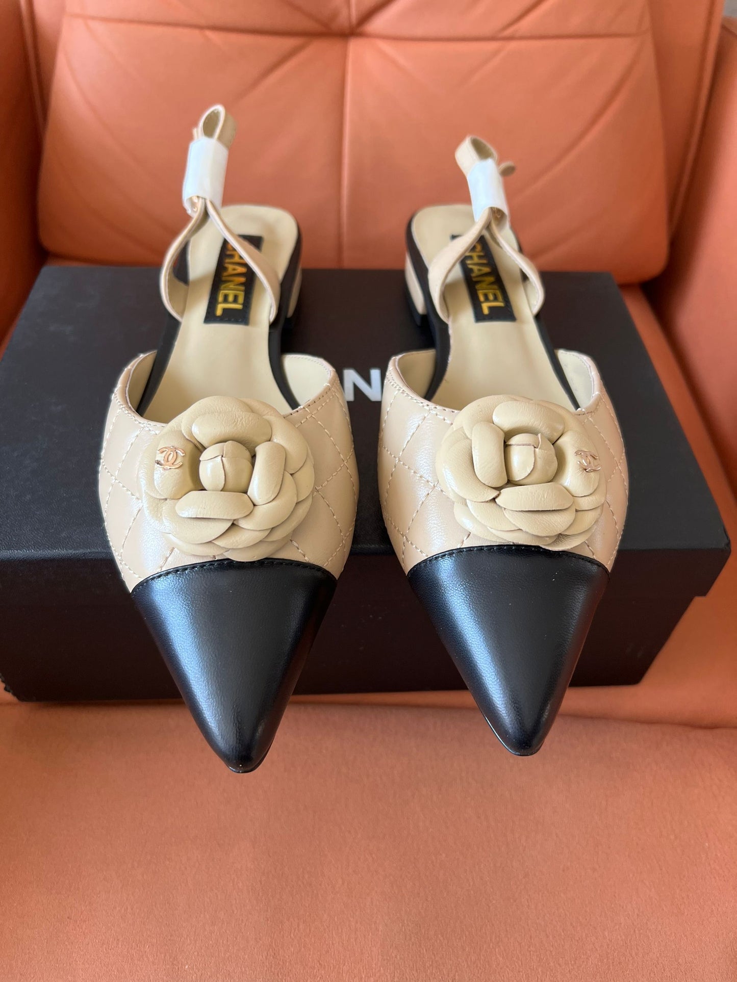 Chanel Women's Lambskin Quilted Camellia Pointed-Toe Mueller Shoes