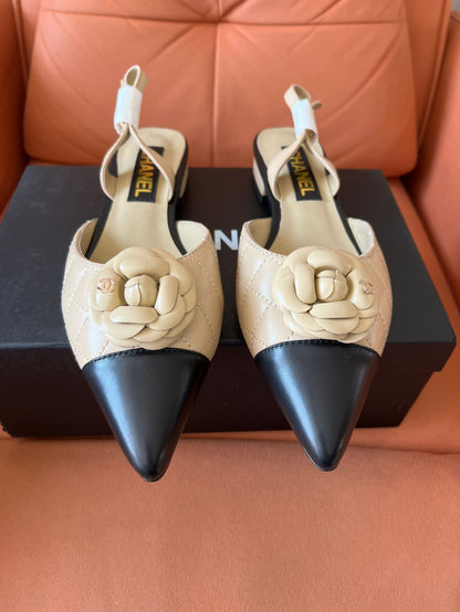 Chanel Women's Lambskin Quilted Camellia Pointed-Toe Mueller Shoes