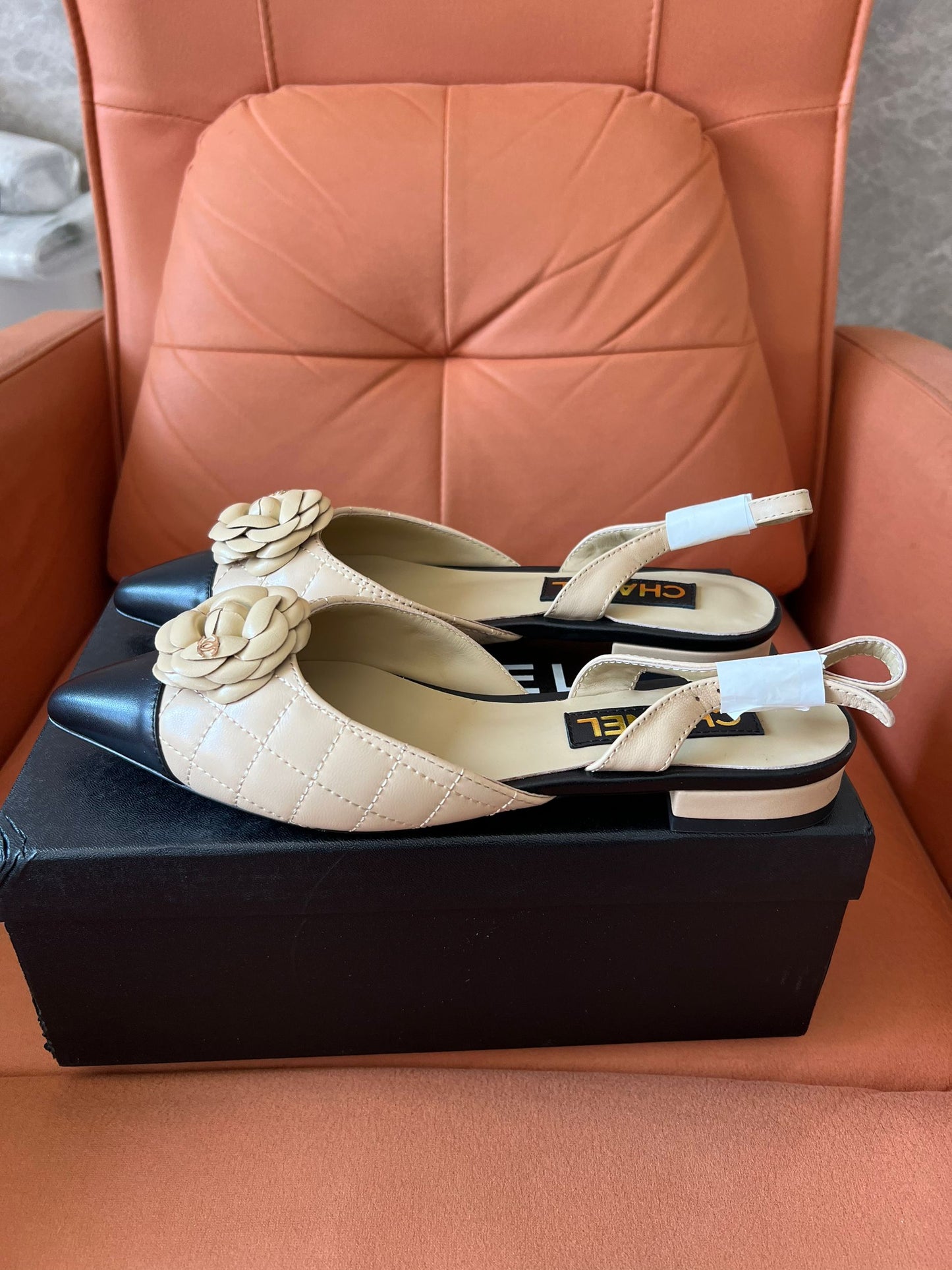 Chanel Women's Lambskin Quilted Camellia Pointed-Toe Mueller Shoes