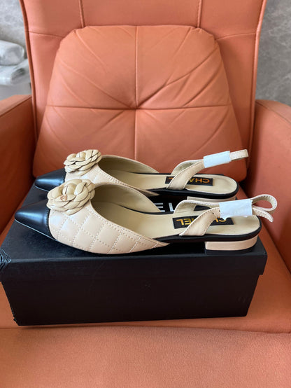 Chanel Women's Lambskin Quilted Camellia Pointed-Toe Mueller Shoes