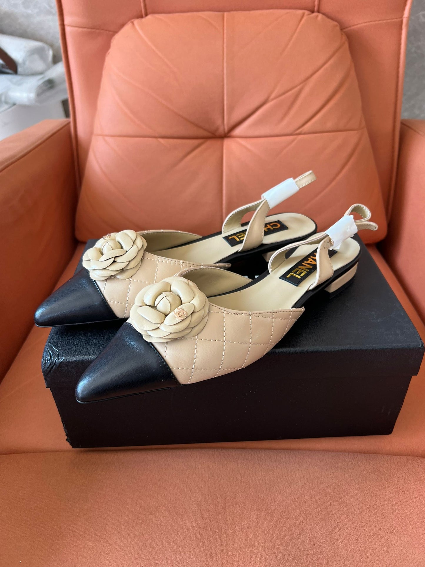Chanel Women's Lambskin Quilted Camellia Pointed-Toe Mueller Shoes
