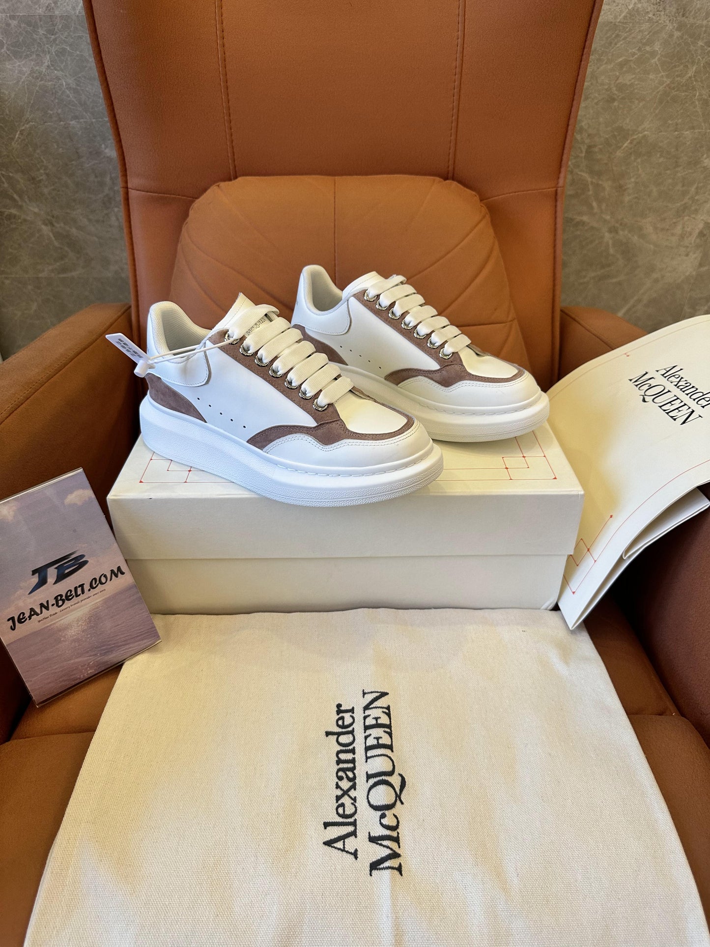 Alexander McQueen Oversized Sneakers in Beige Suede and White Leather