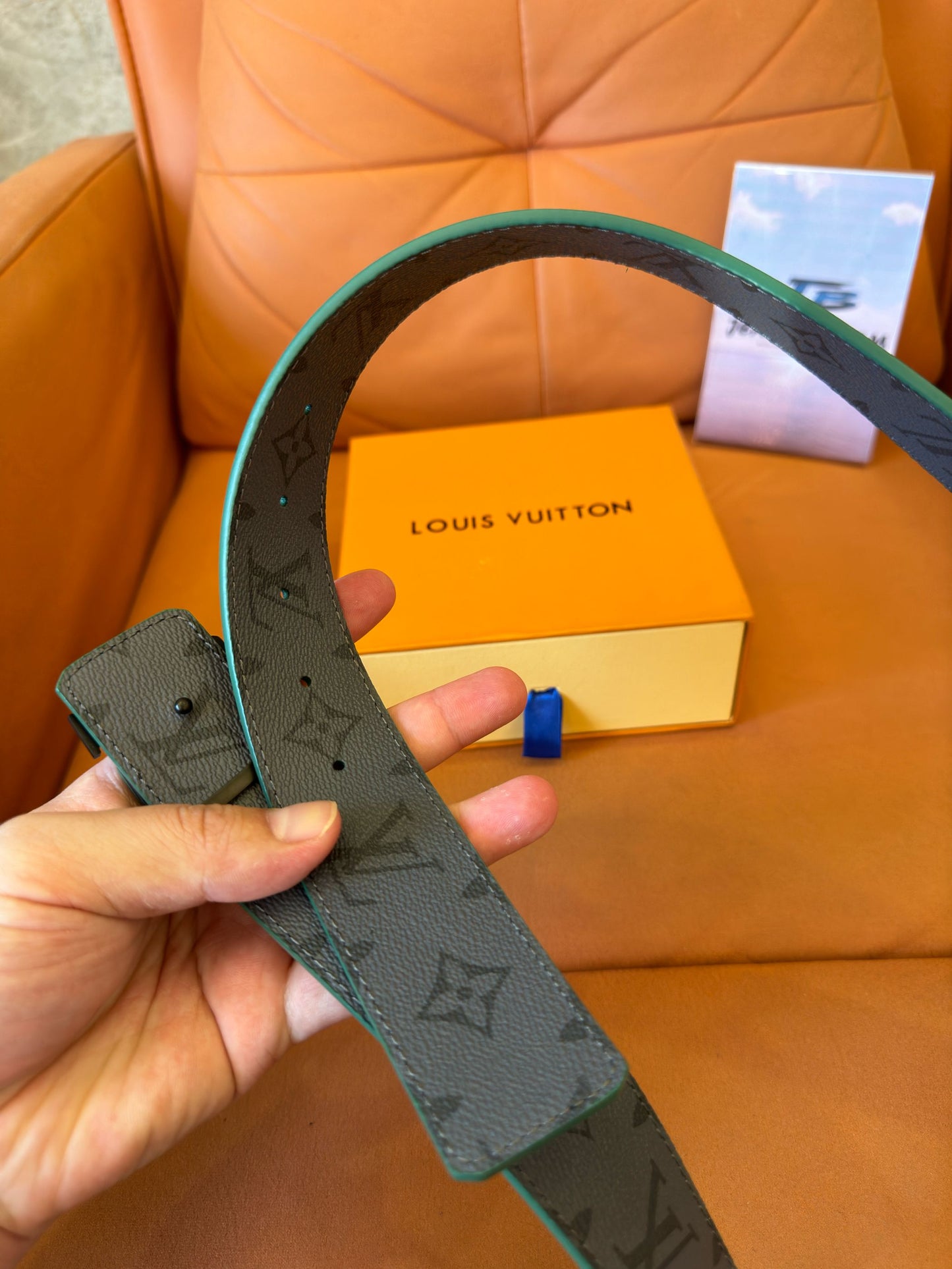 Cinturón Eclipse con monograma de Louis Vuitton y hebilla LV verde