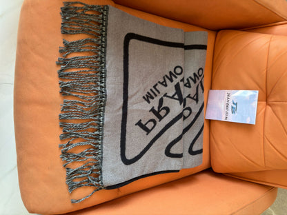 Prada black and grey wool scarf with logo design