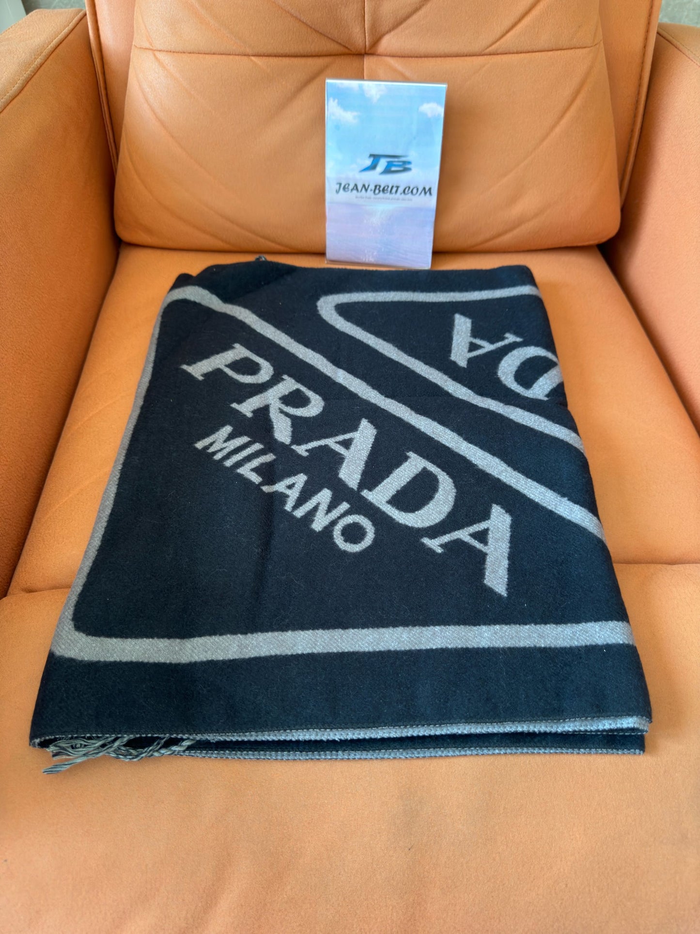 Prada black and grey wool scarf with logo design