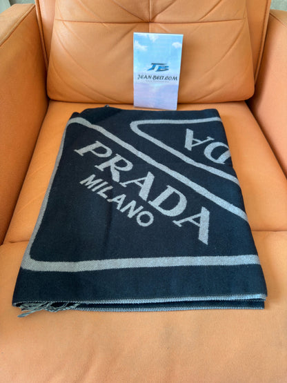 Prada black and grey wool scarf with logo design