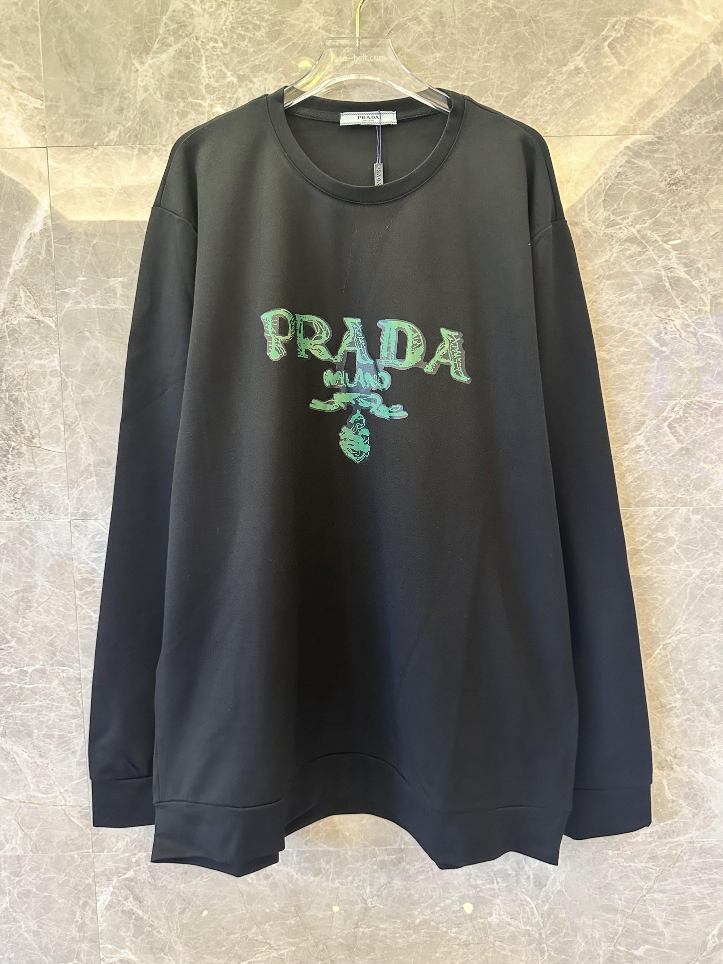 Prada milano black sweatshirt with embossed logo