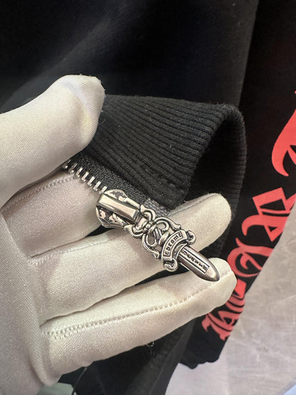 Moletom com capuz preto Chrome Hearts com zíper e estampa de cruz vermelha