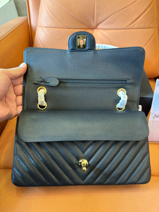 Chanel Classic Small Black Chevron Caviar Flap Bag