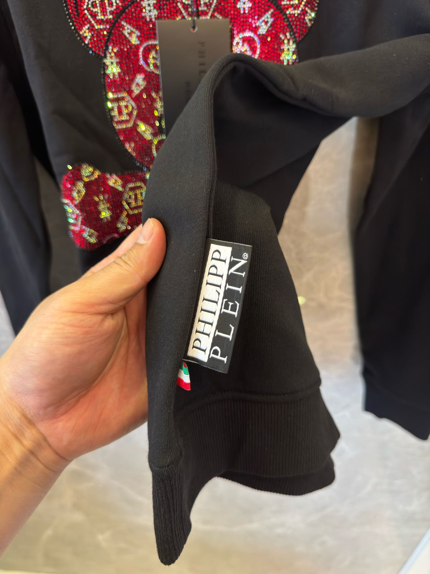 Moletom preto Philipp Plein com motivo de urso embelezado com cristais