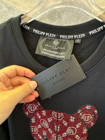 Moletom preto Philipp Plein com motivo de urso embelezado com cristais