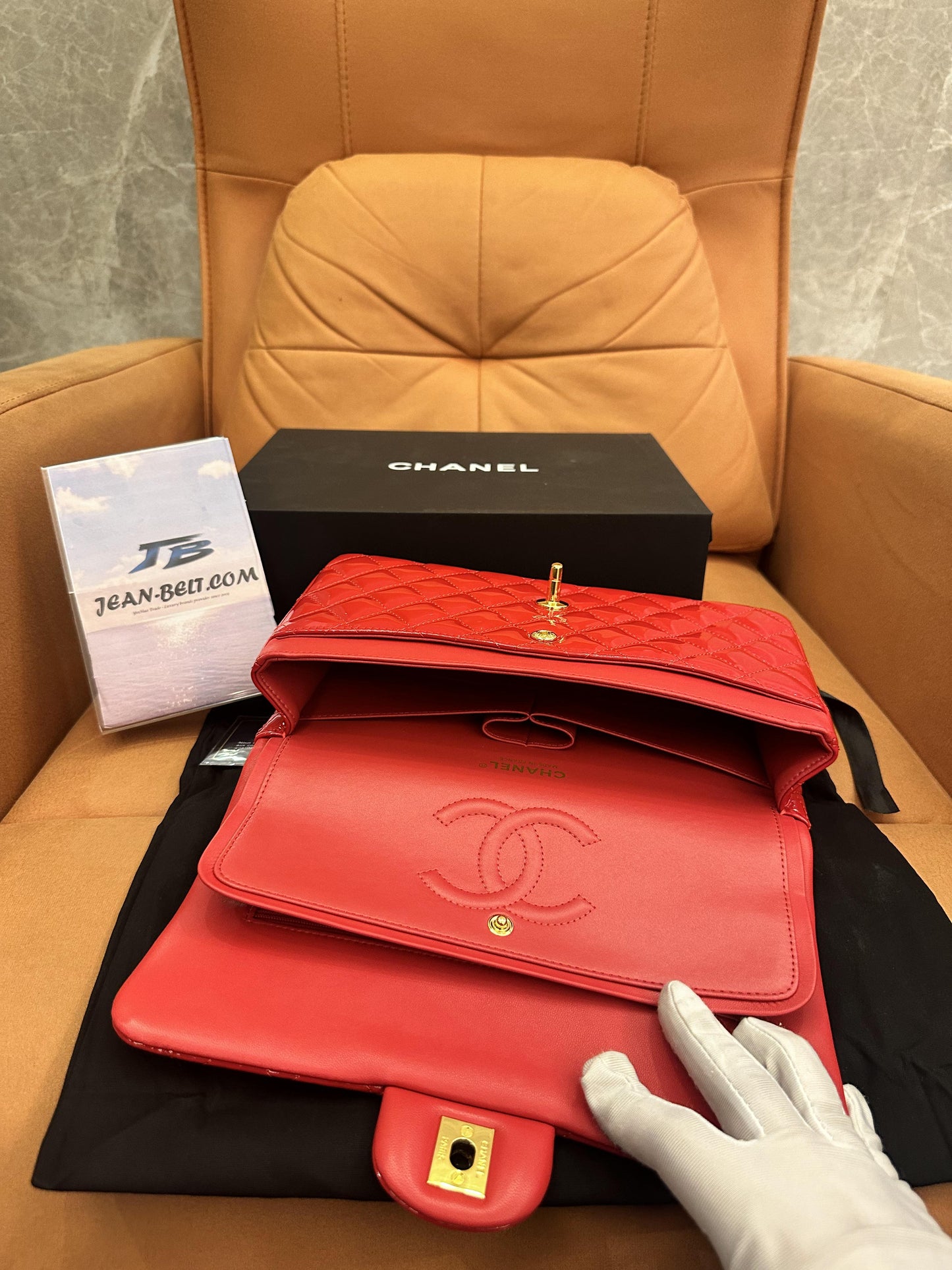 Chanel Patent Leather Red Classic Double Flap Bag Medium