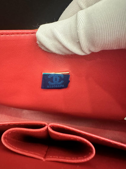 Chanel Patent Leather Red Classic Double Flap Bag Medium