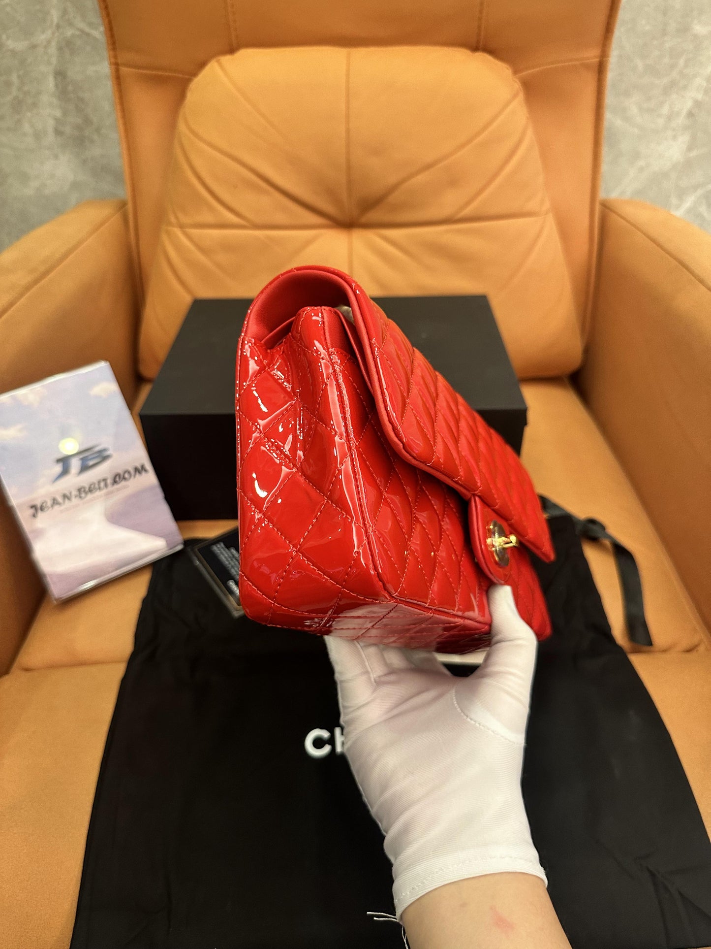 Chanel Patent Leather Red Classic Double Flap Bag Medium