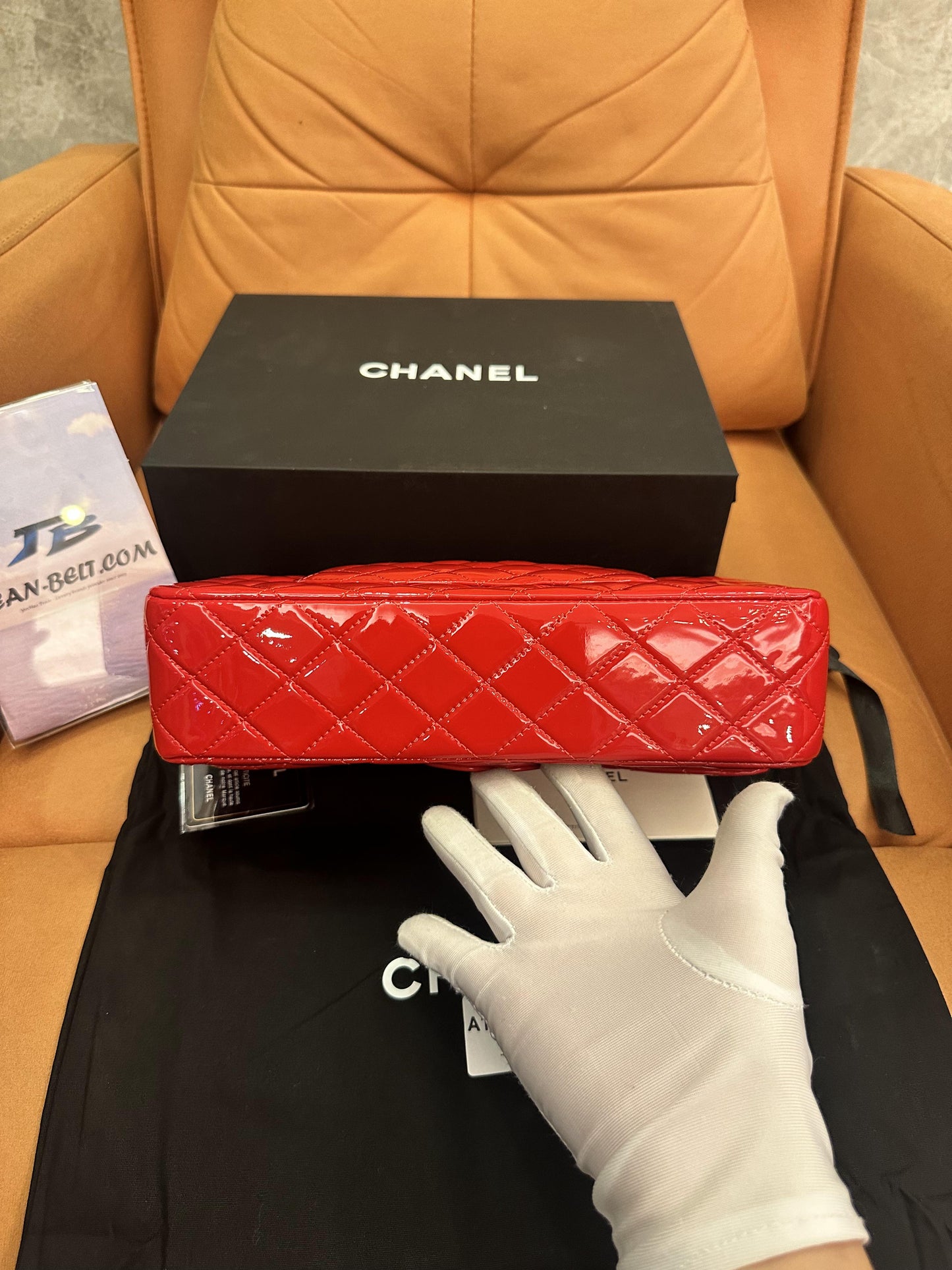 Chanel Patent Leather Red Classic Double Flap Bag Medium